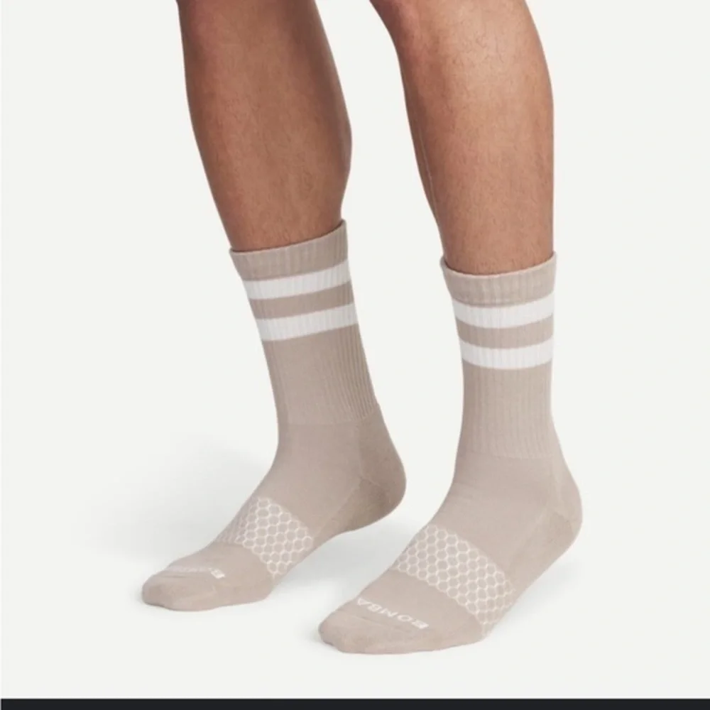 Bombas natural vintage stripes Beige Ribbed   Socks with White Stripes L
